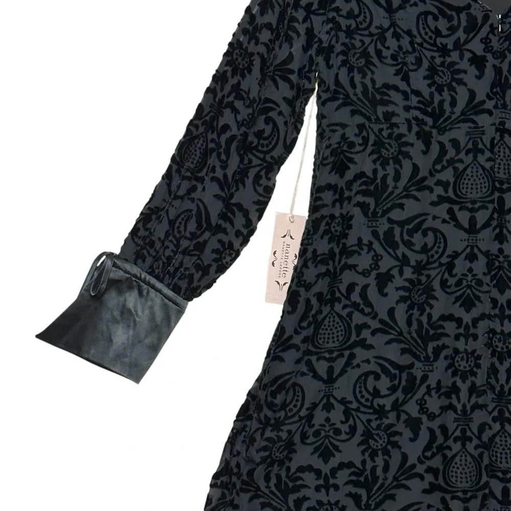 Nanette Nanette Lepore 10 NWT Black Burnout Velvet Dress Witchy Goth Whimsigoth